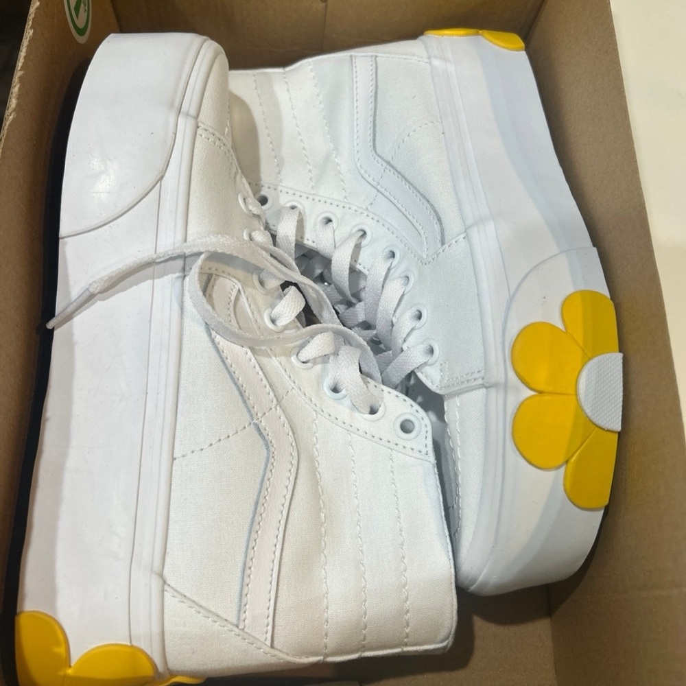 Vans White Sk8-Hi tapered stackform OSF with Yellow Floral Design